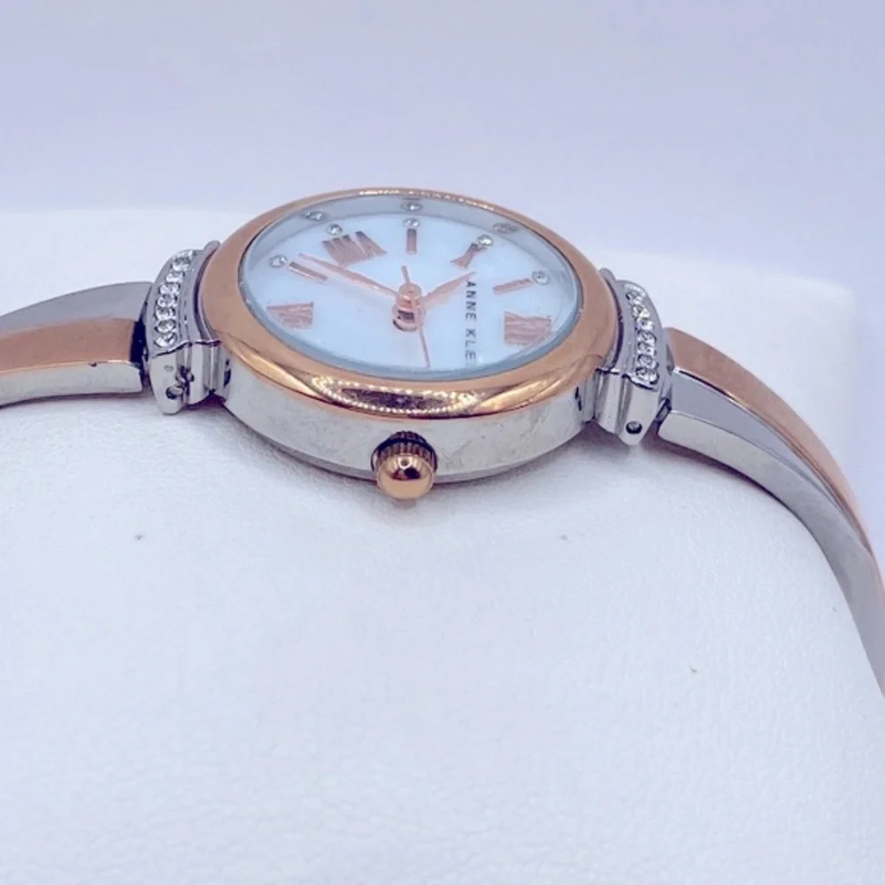 Working! Anne Klein Two Tone Swarovski Crystal Accented Dainty Watch
